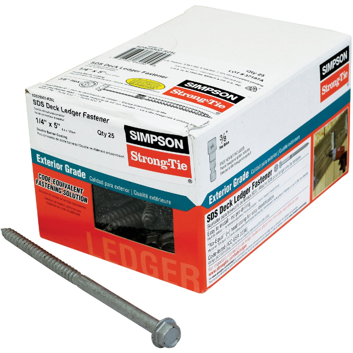 Simpson Strong-Tie Strong-Drive SDS 1/4 In. x 5 In. Ledger Deck Screw (25-Count)