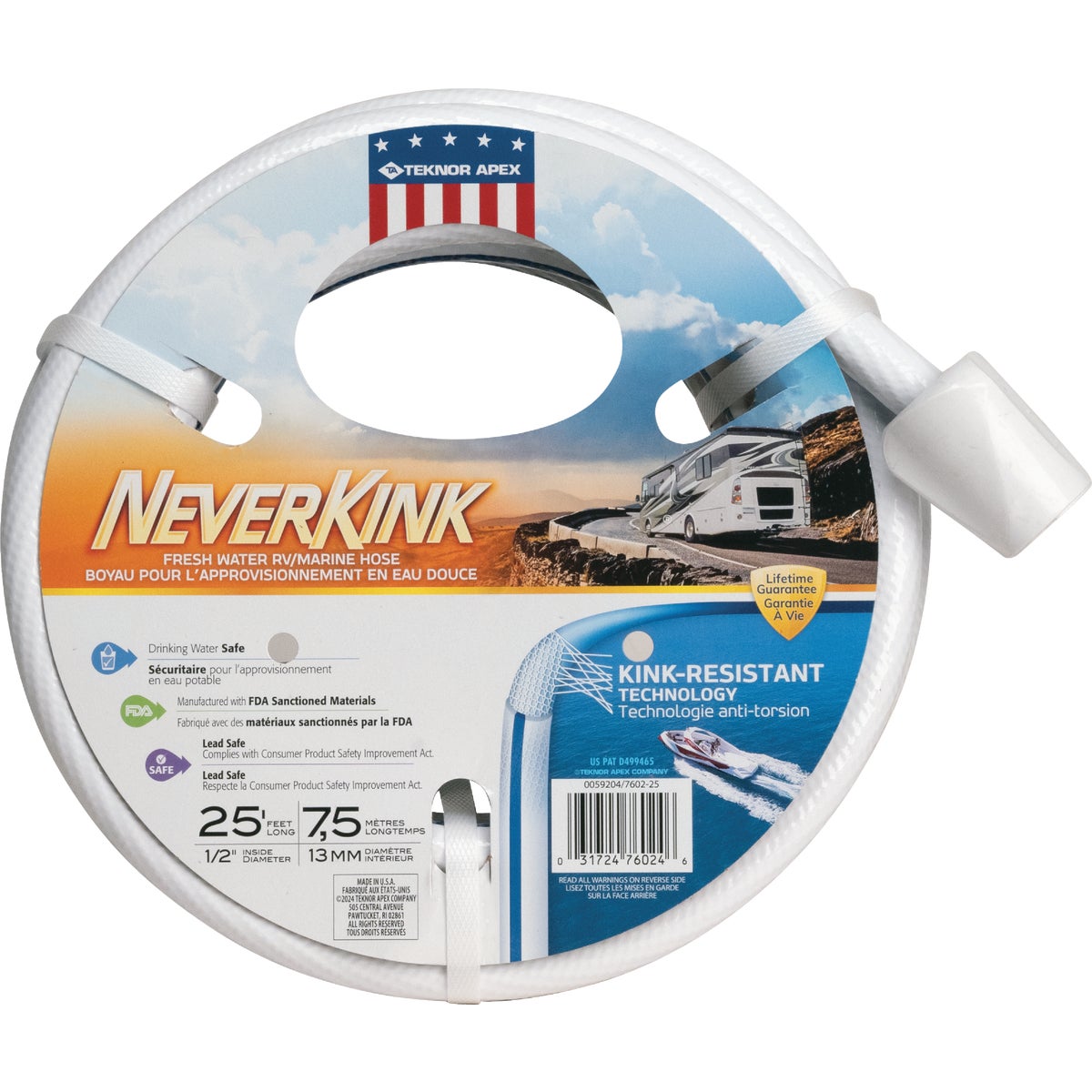 Teknor Apex NeverKink 1/2 In. x 25 Ft. White RV/Marine Hose