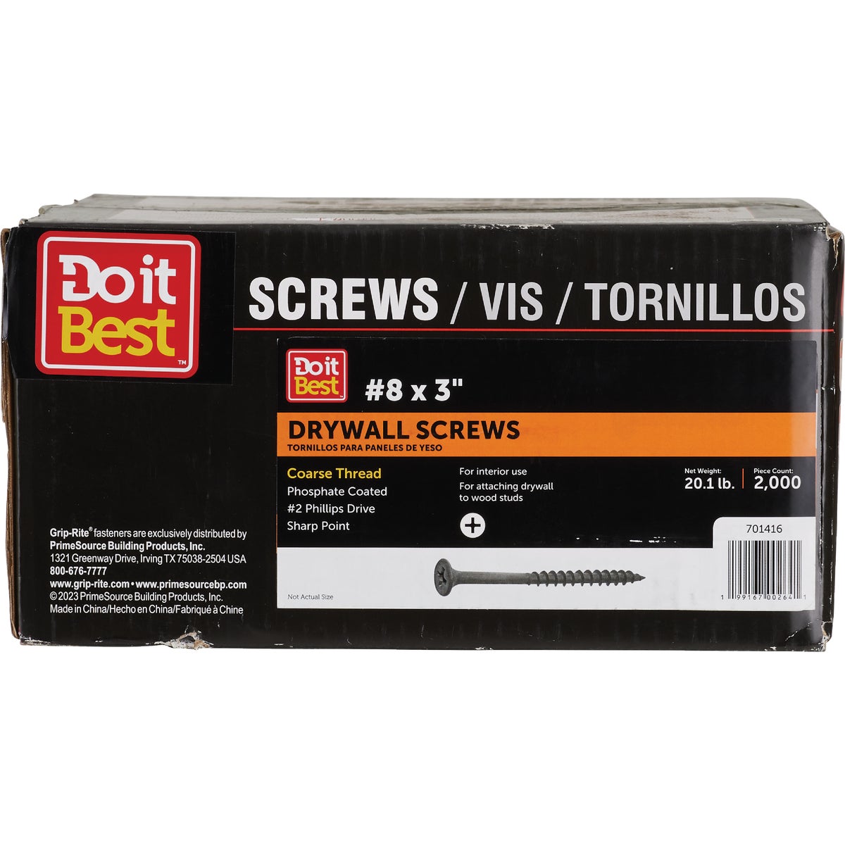 Do it Best #8 x 3 In. Coarse Thread Black Phosphate Drywall Screw (2000-Count)