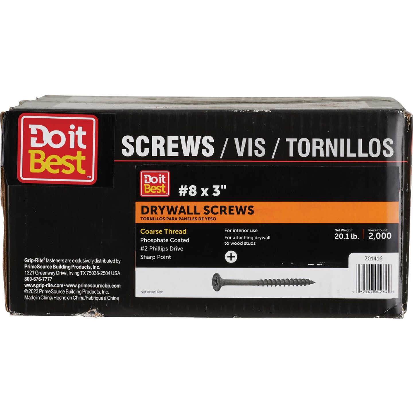 Do it Best #8 x 3 In. Coarse Thread Black Phosphate Drywall Screw (2000-Count) Image 1