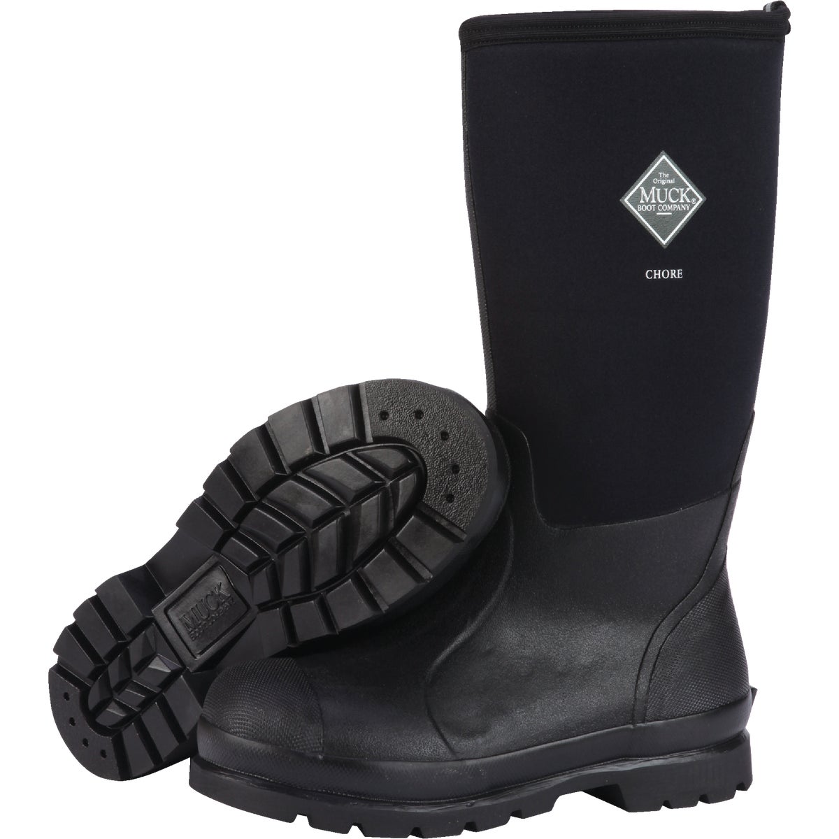The Muck Boot Company Chore Classic Hi Men's Black Plain Toe Rubber Work Boot, Size 8