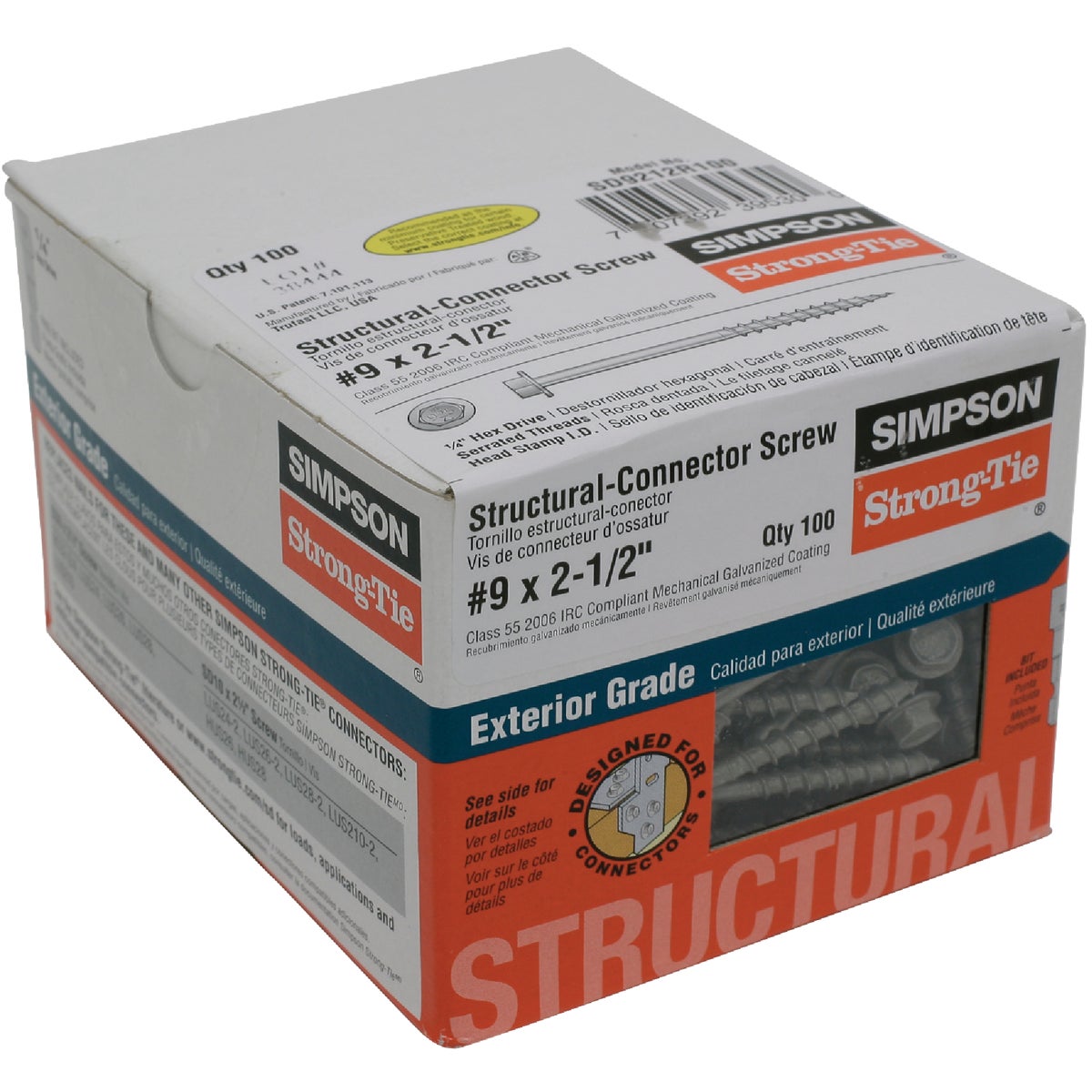 Strong-Drive SD CONNECTOR Screw  #9 x 2-1/2 in. 1/4-Hex Drive, Mech. Galv. (100-Qty)