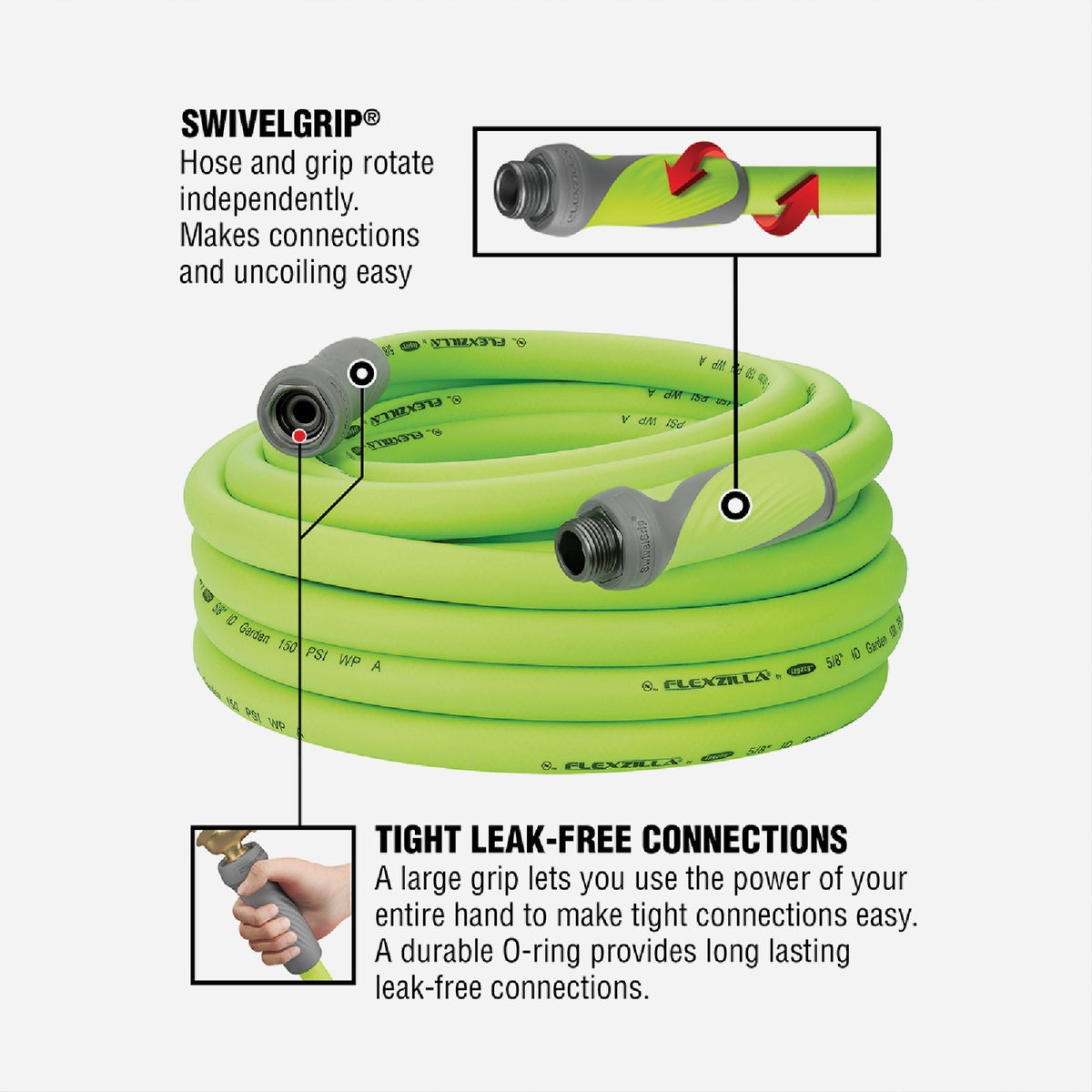 Flexzilla 5/8 In. Dia. x 50 Ft. Drinking Water Safe Garden Hose with SwivelGrip Connections Image 2