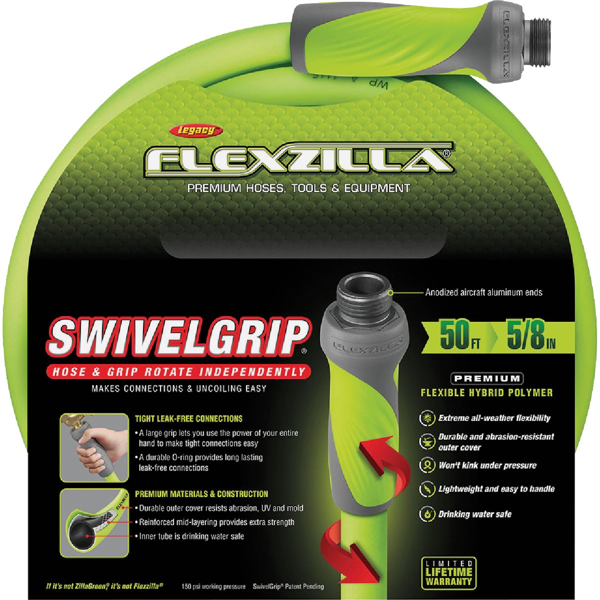 Flexzilla 5/8 In. Dia. x 50 Ft. Drinking Water Safe Garden Hose with SwivelGrip Connections Image 7