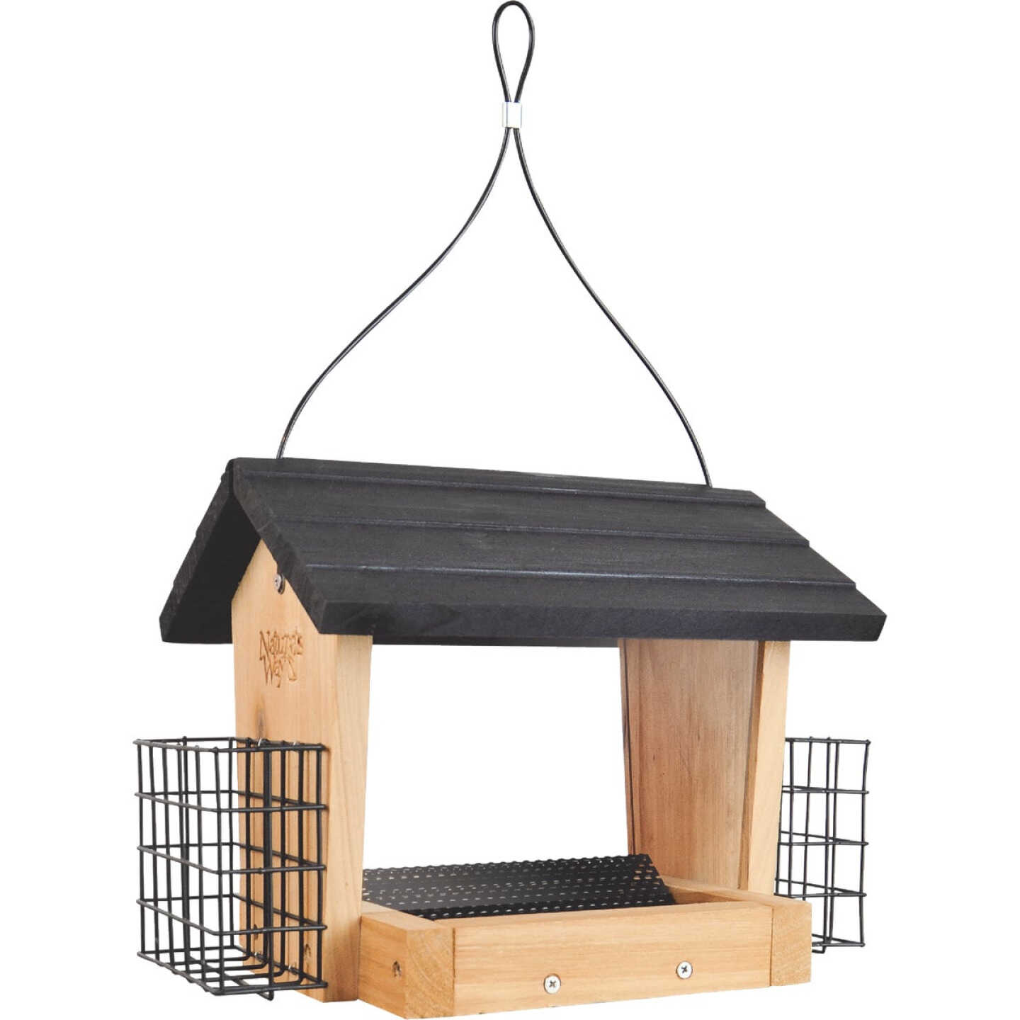 Nature's Way 3 Qt. Natural Cedar Hopper Feeder with Suet Cages Image 1