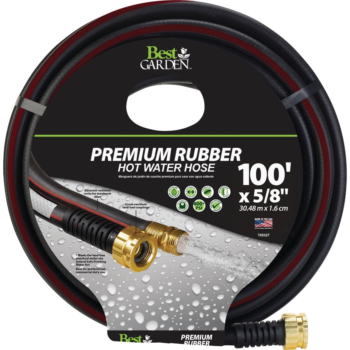 Best Garden Extra Heavy Duty Premium Rubber 5/8 In. Dia. x 100 Ft. L. Drinking Water Safe Hot Water Hose Image 1