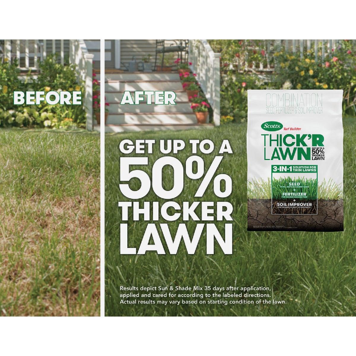 Scotts Turf Builder Thick'R Lawn 12 Lb. 1200 Sq. Ft. Sun & Shade Grass Seed, Fertilizer, and Soil Improver Combination Image 5