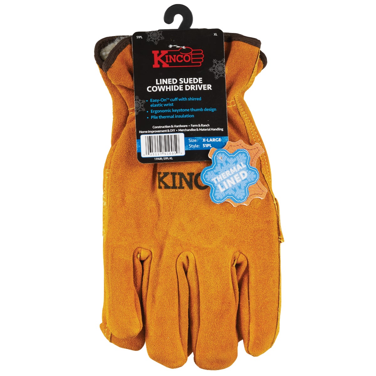 Kinco Men's XL Suede Cowhide Pile Lined Winter Work Glove Image 2