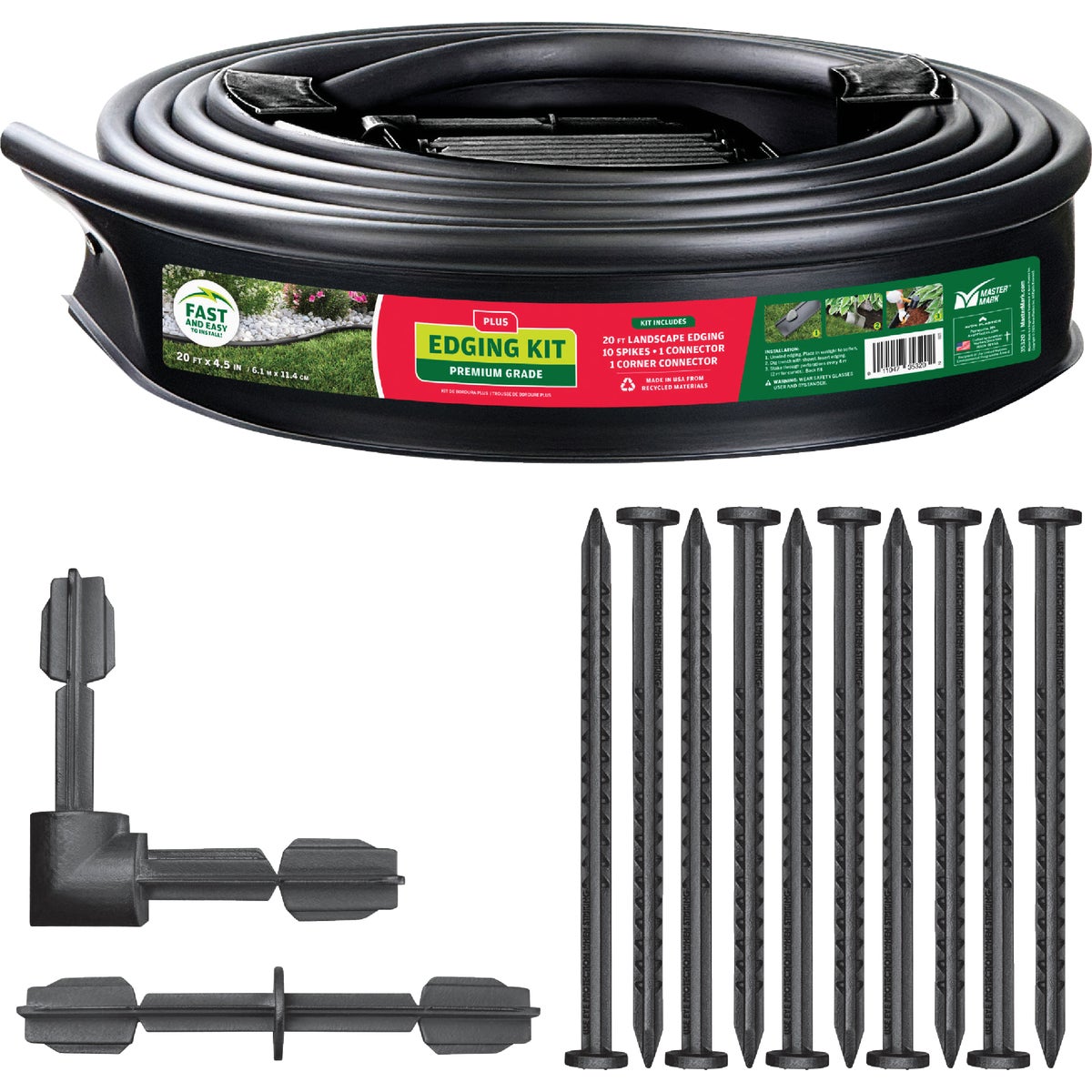 Master Mark Plus 4.5 In. x 20 Ft. Black Plastic Landscape Edging Kit with YardPack