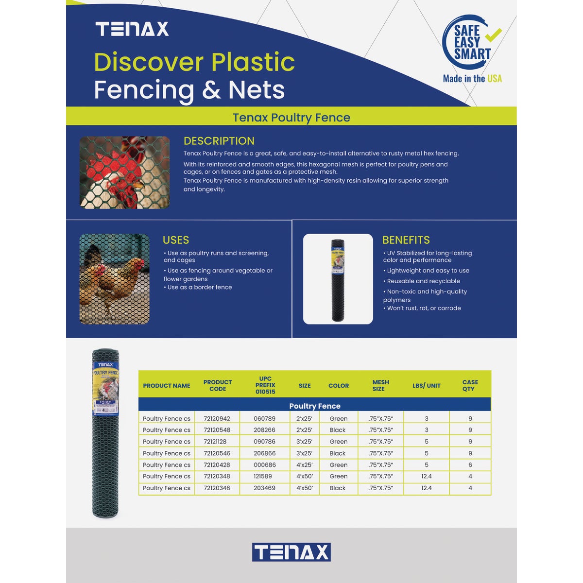 Tenax 3/4 In. x 3 Ft. H. x 25 Ft. L. Hexagonal Plastic Poultry Netting Fence, Green Image 5