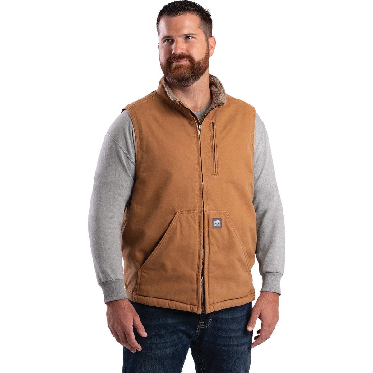 Berne Heartland Men's Medium Brown Sherpa-Lined Washed Duck Vest