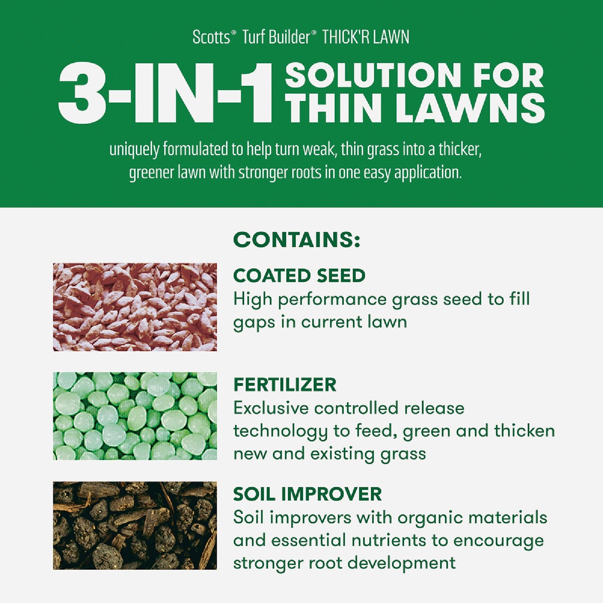 Scotts Turf Builder Thick'R Lawn 12 Lb. 1200 Sq. Ft. Patch & Repair For Bermudagrass Grass Seed, Fertilizer, and Soil Improver Combination Image 2