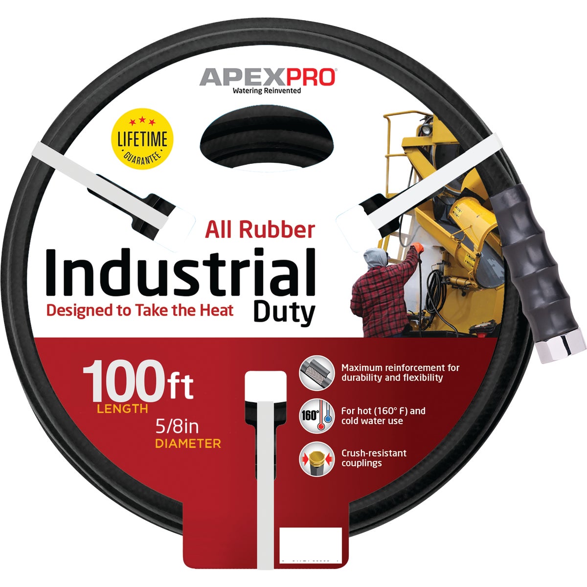 Apex Pro 5/8 In. Dia. x 100 Ft. Black Rubber Hot Water Garden Hose