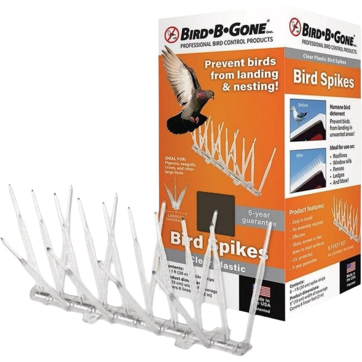 Bird-B-Gone 5 In. x 6 Ft. Plastic Bird Repelling Spikes