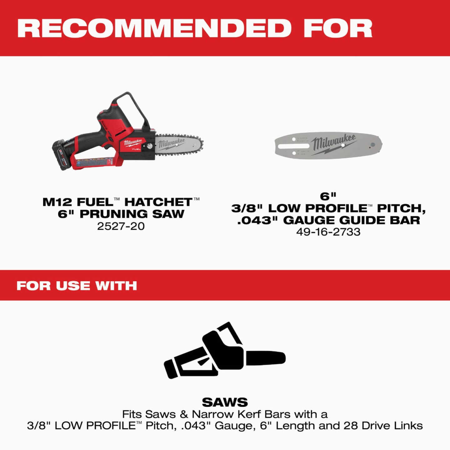 Milwaukee 6 In. 28-Link Pruning Saw Chain Image 2