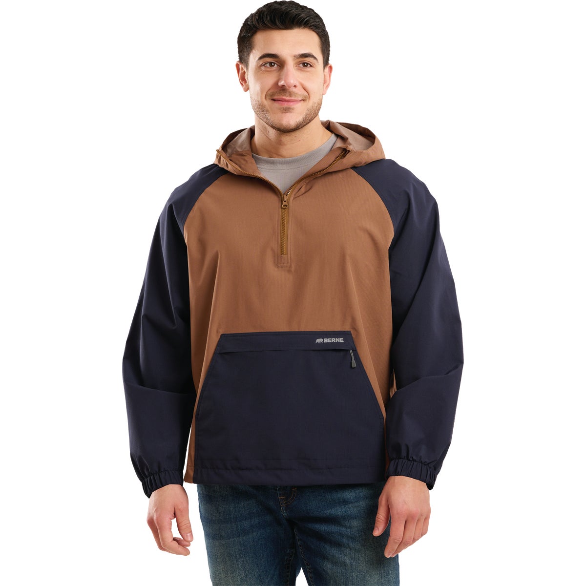 Berne Weather Warrior Men's Medium Navy Driftwood Packable Rain Jacket