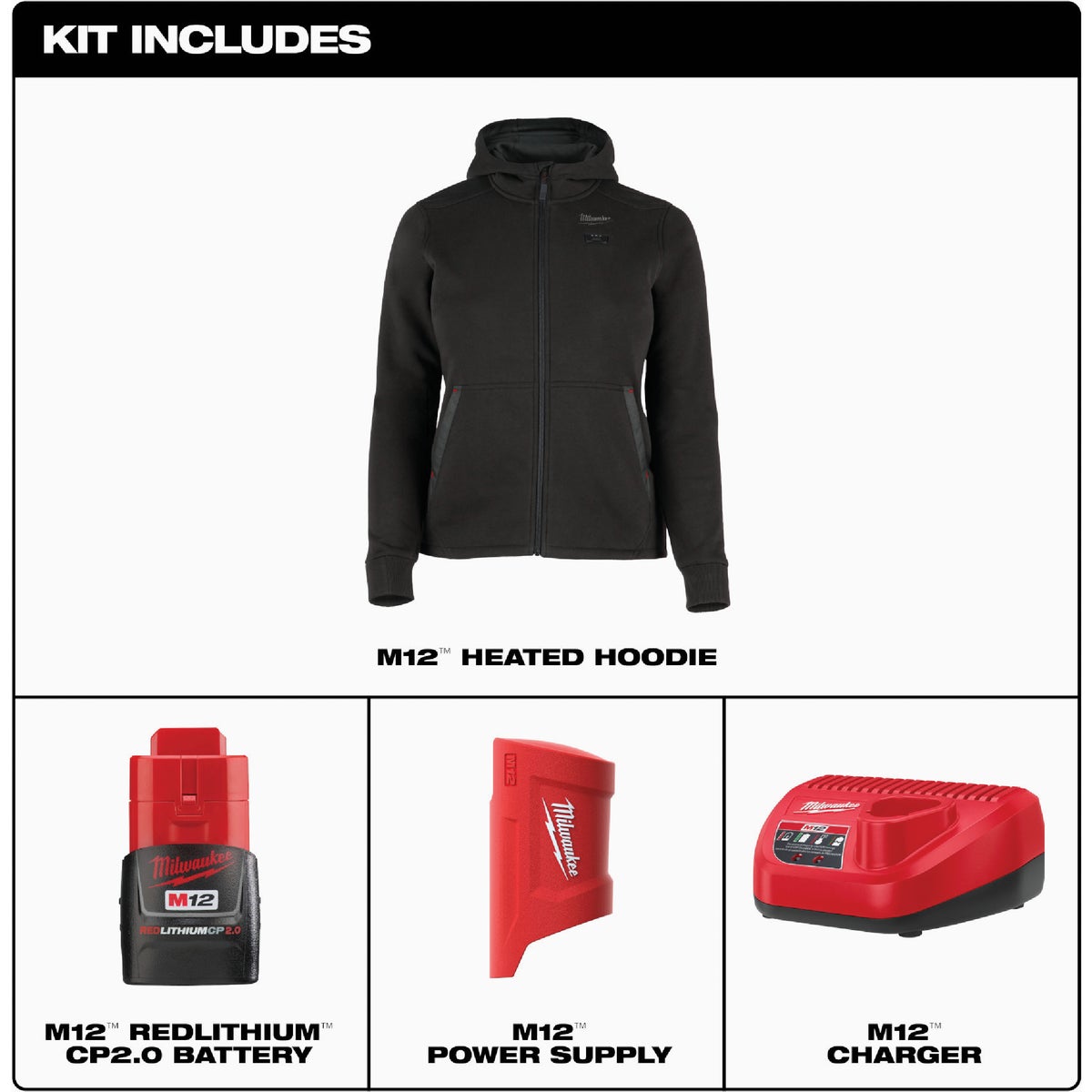 Milwaukee M12 Women's Medium Black Full-Zip Heated Hoodie Kit Image 4