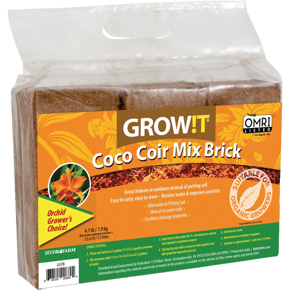 Hydrofarm GROW!T Organic Coco Coir Brick Planting Mix (3-Pack)