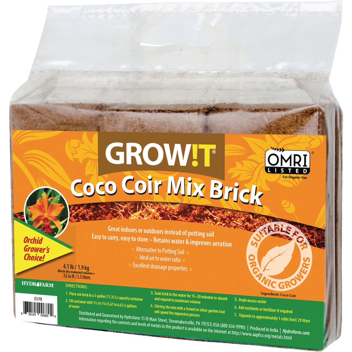 Hydrofarm GROW!T Organic Coco Coir Brick Planting Mix (3-Pack) Image 2