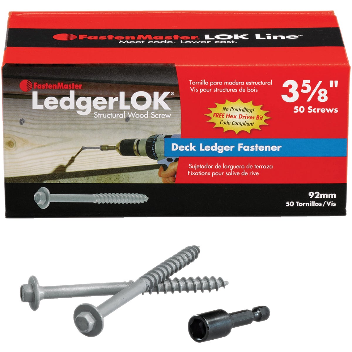 FastenMaster LedgerLok 0.305 In. x 3-5/8 In. Coarse Steel Hex-Head Ledger Board Fasteners (50-Count Box) Image 1