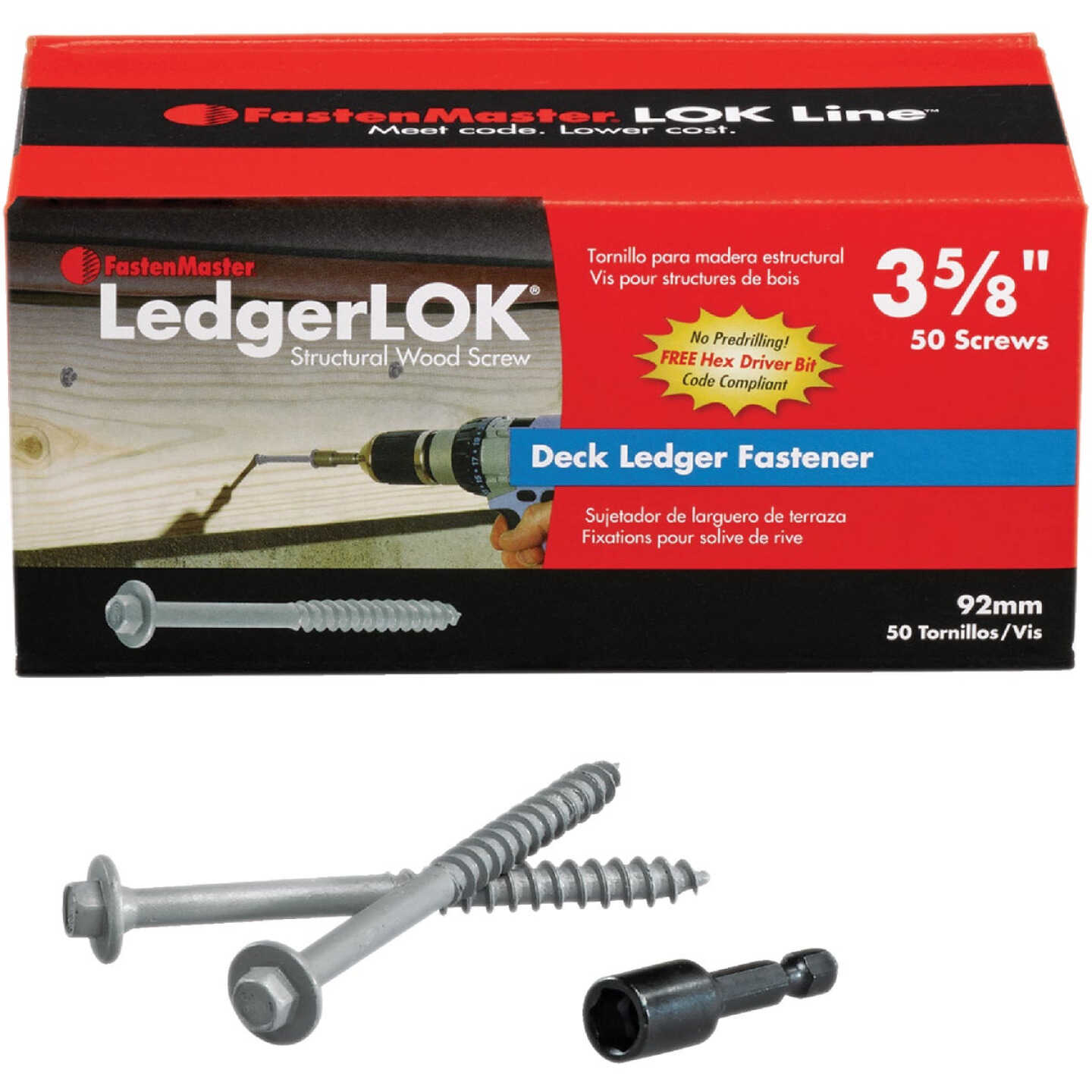 FastenMaster LedgerLok 0.305 In. x 3-5/8 In. Coarse Steel Hex-Head Ledger Board Fasteners (50-Count Box) Image 1