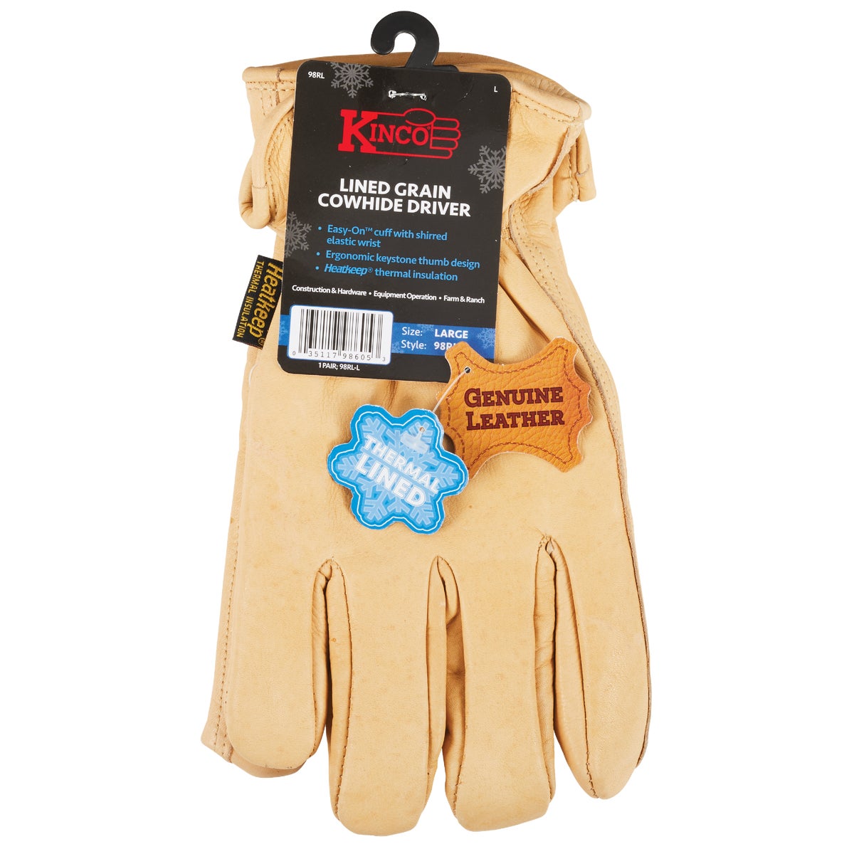 Kinco Men's Large Full Grain Cowhide Thermal Insulated Winter Work Glove Image 2