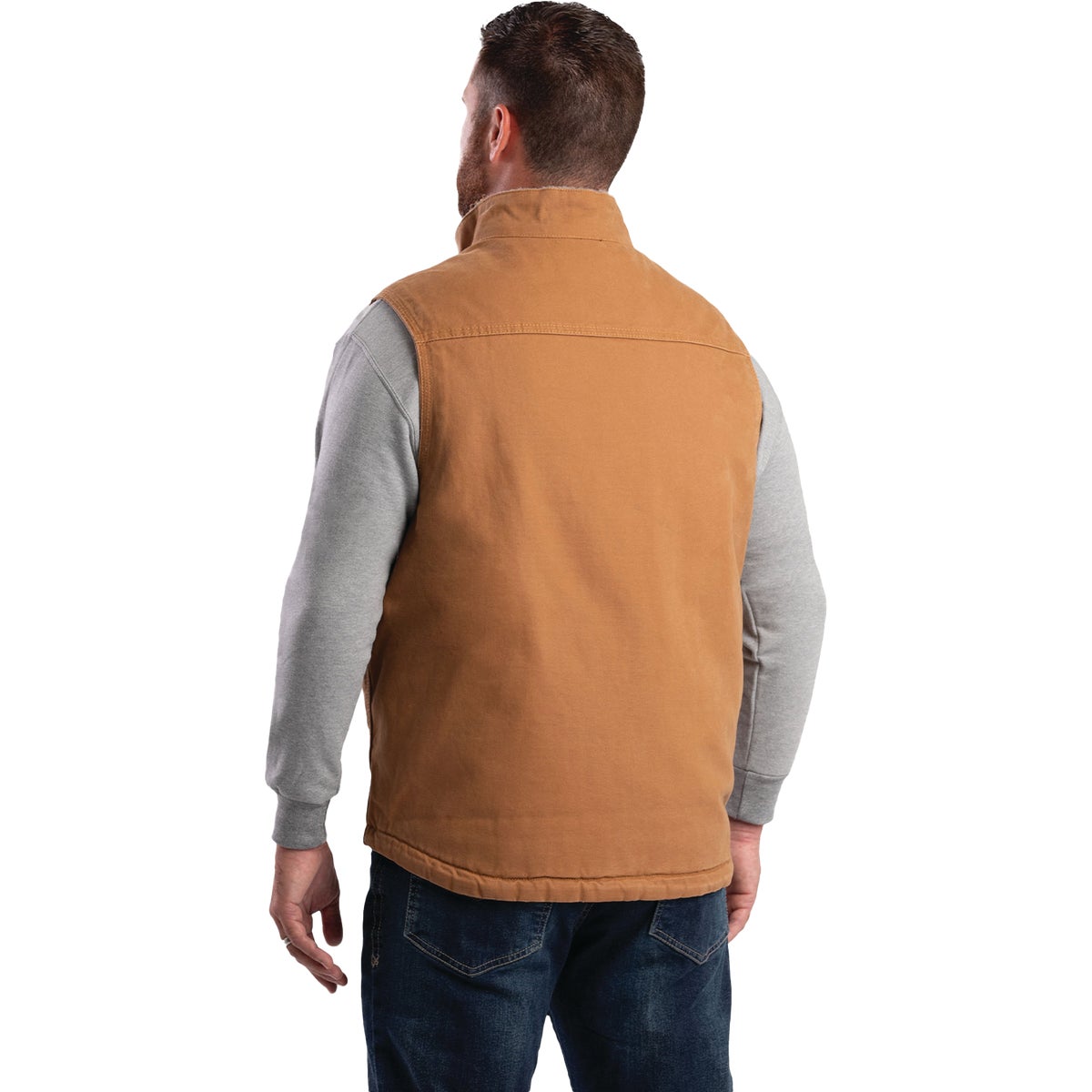 Berne Heartland Men's Large Brown Sherpa-Lined Washed Duck Vest Image 6
