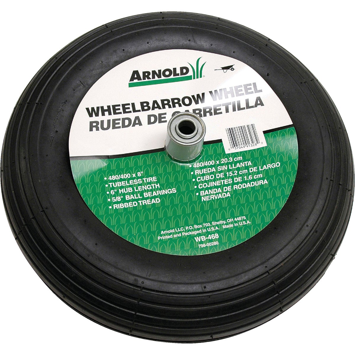 Arnold 16 x 480/400-8 In. Pneumatic Wheelbarrow Wheel with 6 In. Hub