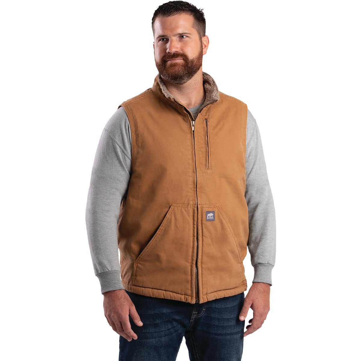 Berne Heartland Men's XL Brown Sherpa-Lined Washed Duck Vest