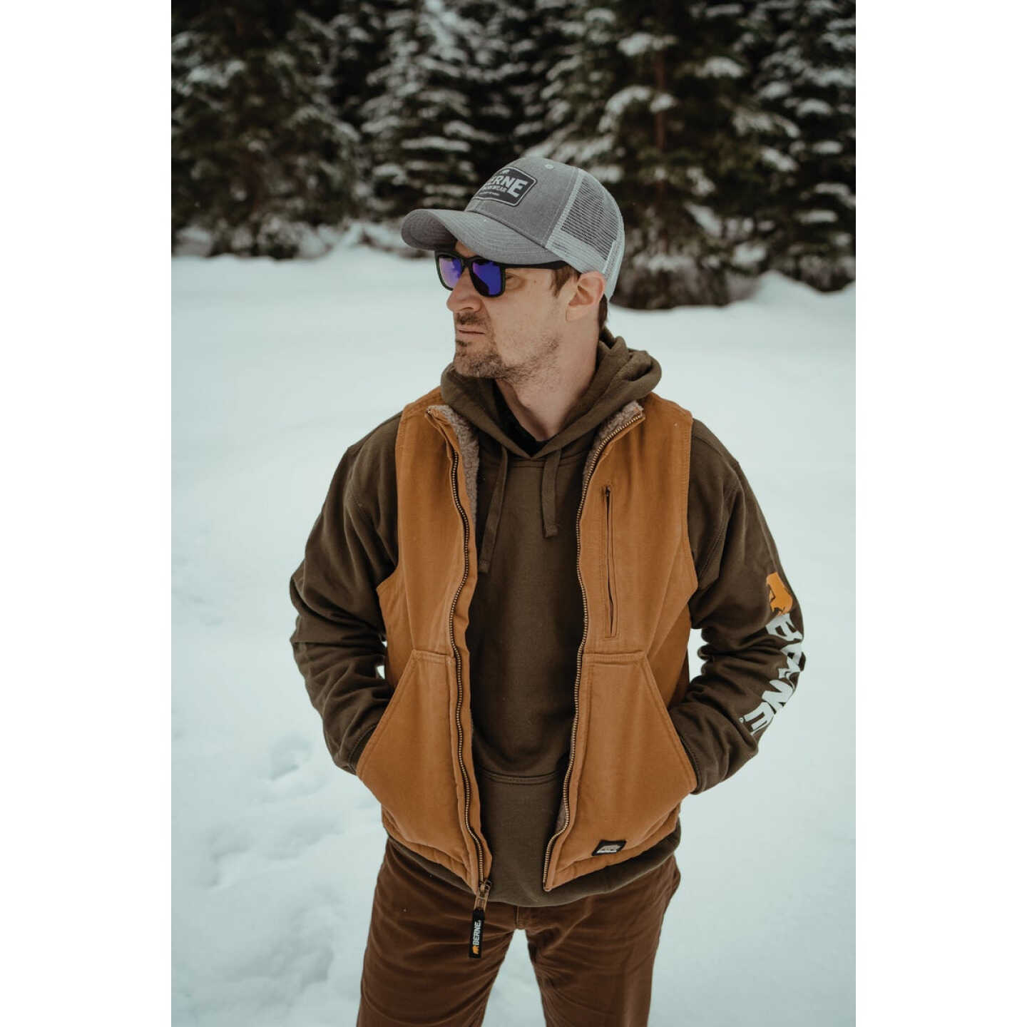 Berne Heartland Men's XL Brown Sherpa-Lined Washed Duck Vest Image 3