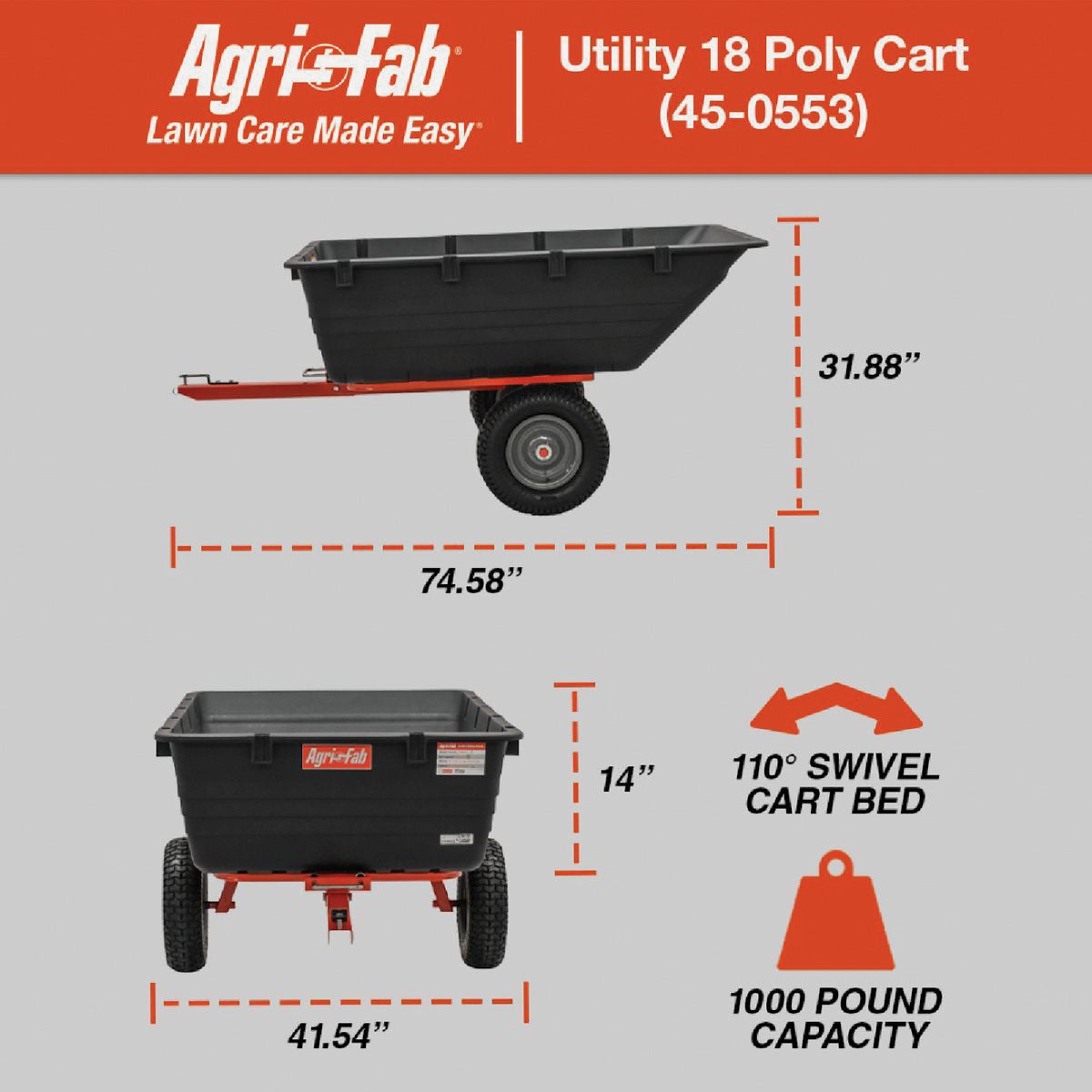 Agri-Fab 18 Cu ft. 1,000 Lb. Poly Swivel Steel Tow-Behind Dump Cart Image 7