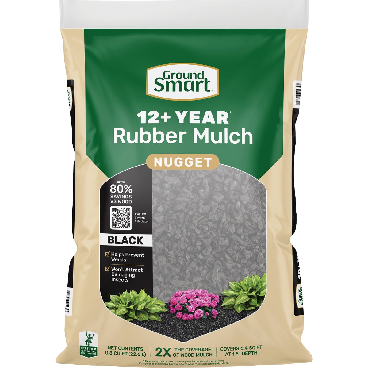 GroundSmart 0.8 Cu. Ft. Black Recycled Nugget Rubber Mulch