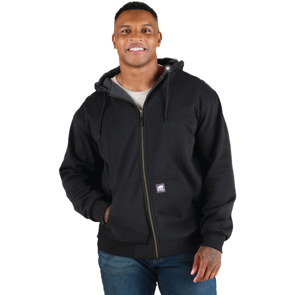 Berne Heritage Grid XL Black Fleece-Lined Full-Zip Hooded Sweatshirt