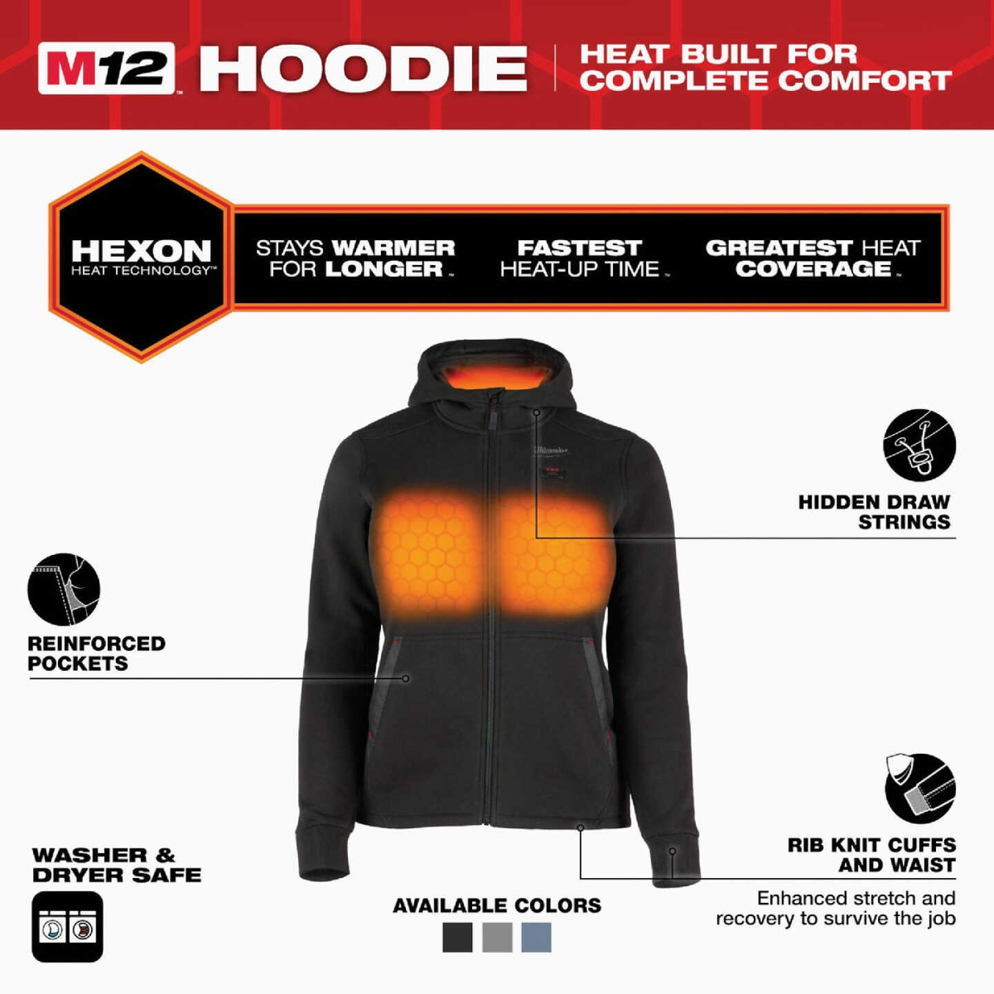 Milwaukee M12 Women's XL Black Full-Zip Heated Hoodie Kit Image 3