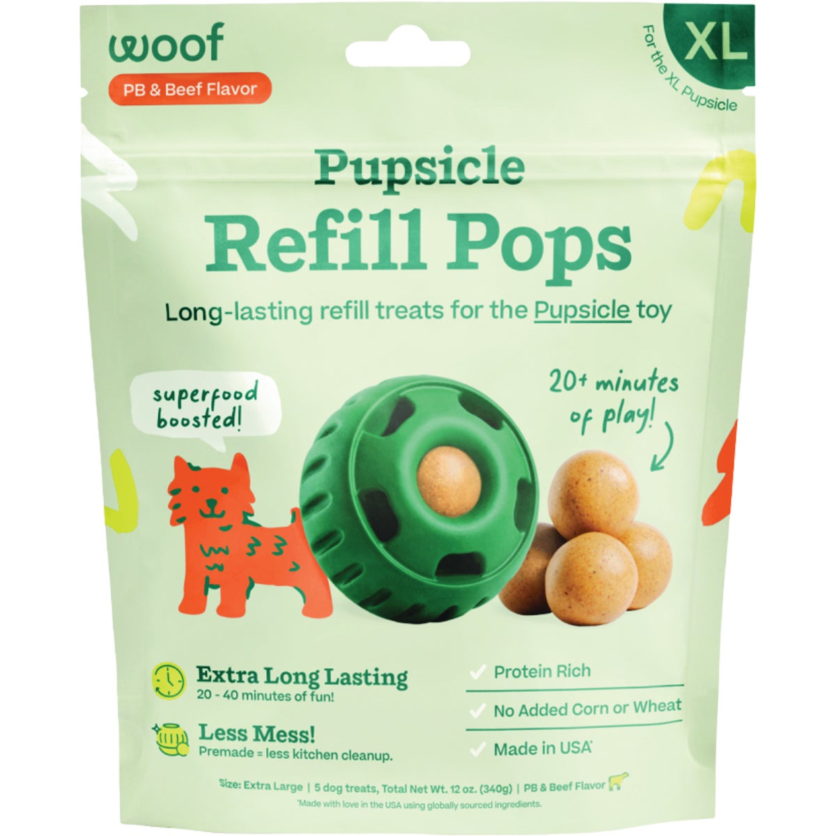 Woof Pupsicle XL Peanut Butter & Beef Refill Pop Treat (5-Pack)