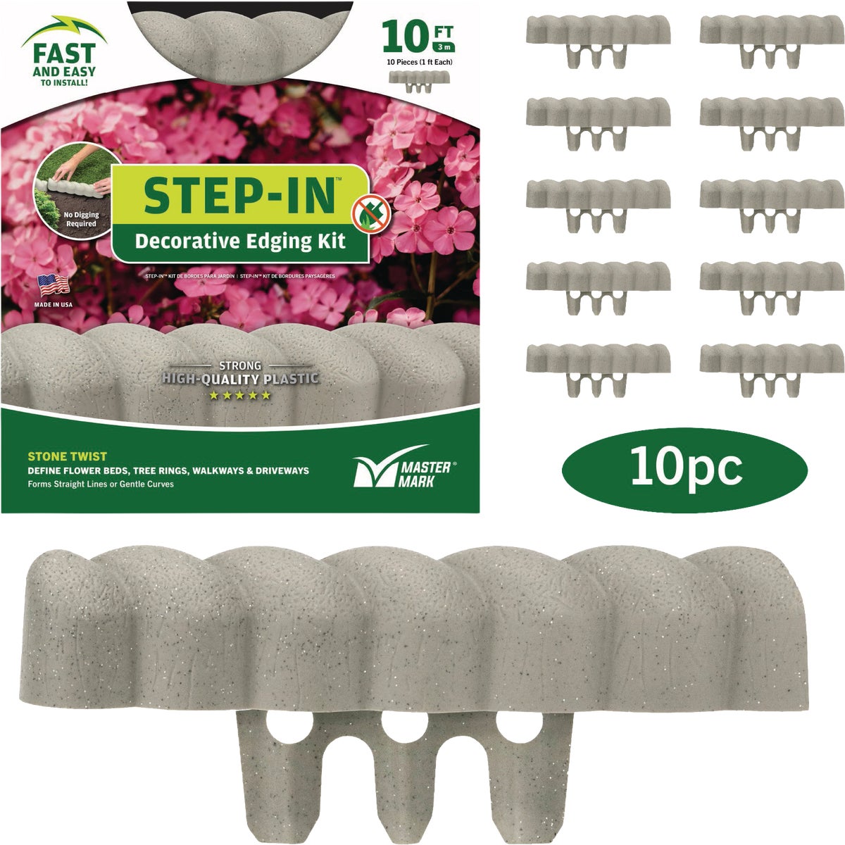 Master Mark Step-In 2.5 In. x 10 Ft. Stone Twist Gray Plastic Landscape Edging