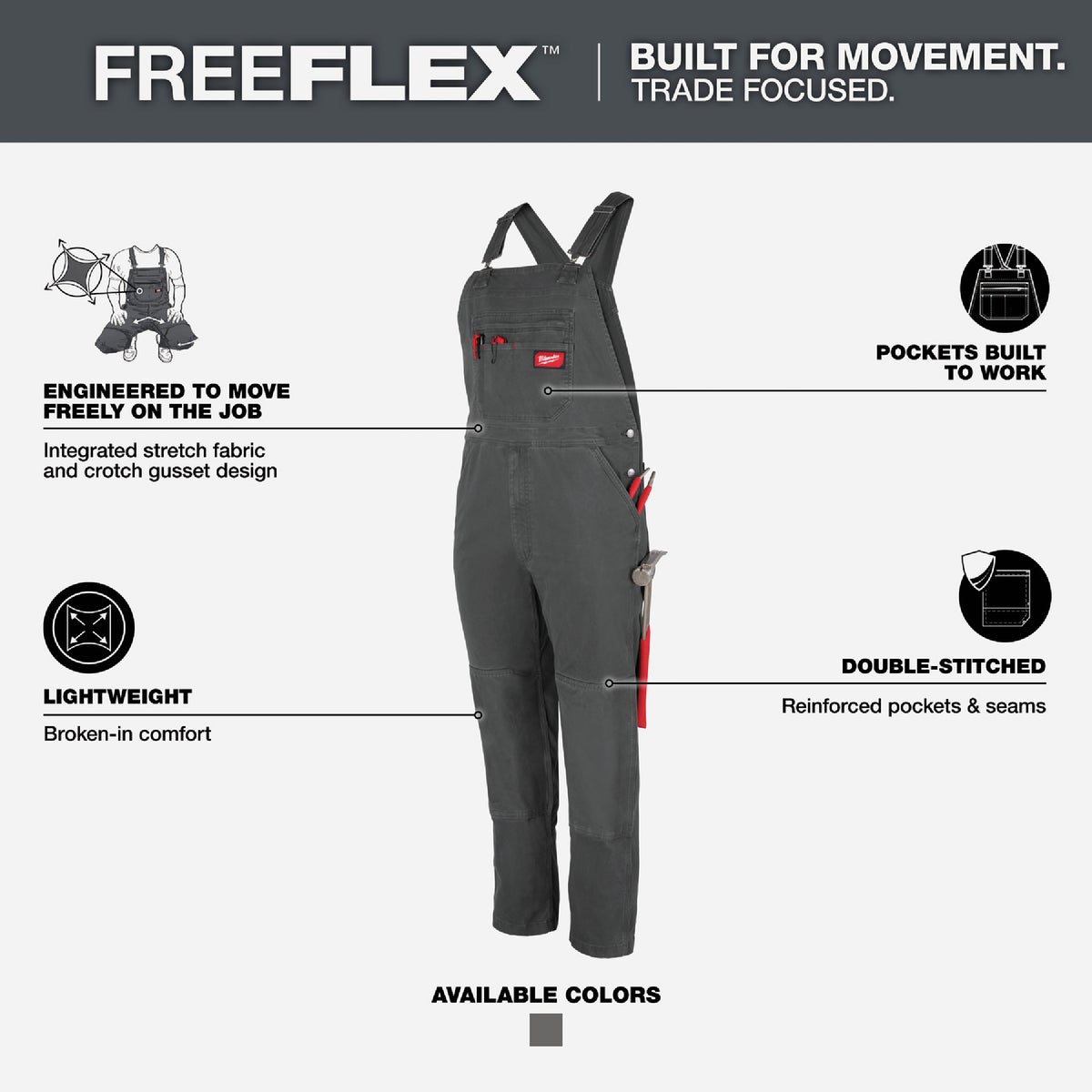 Milwaukee FREEFLEX Men's 30x34 Gray Unlined Bib Overalls Image 3