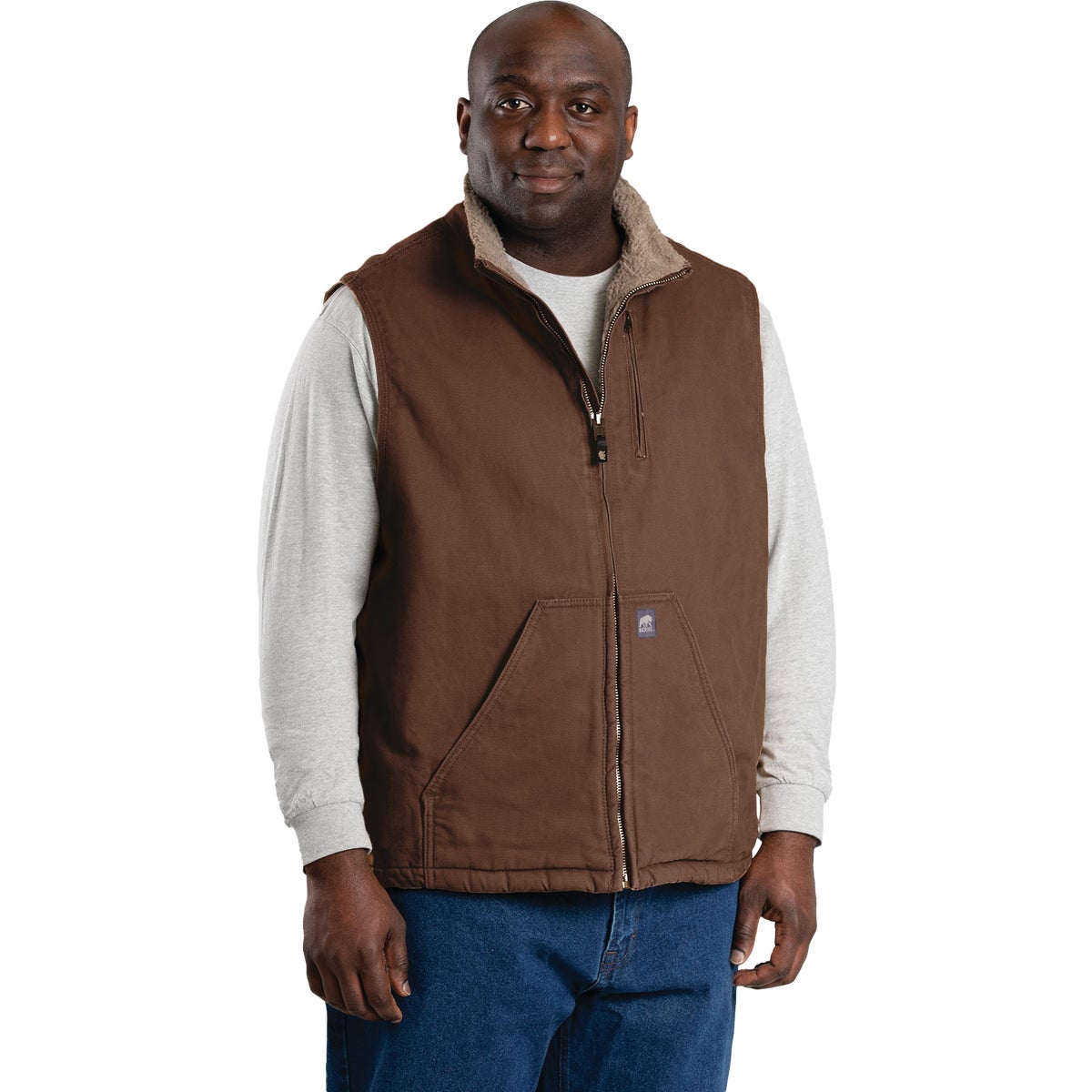 Berne Heartland Men's 2XL Bark Sherpa-Lined Washed Duck Vest Image 4
