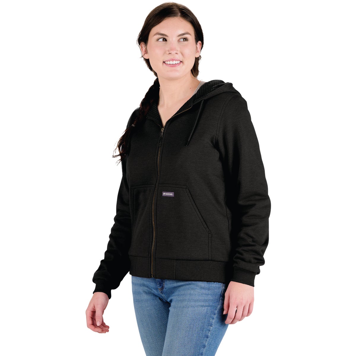 Berne Heritage Women's Medium Black Grid Fleece-Lined Full-Zip Hooded Sweatshirt