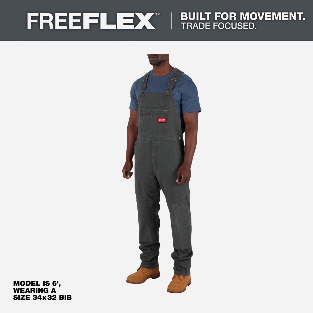 Milwaukee FREEFLEX Men's 32x30 Gray Unlined Bib Overalls Image 4