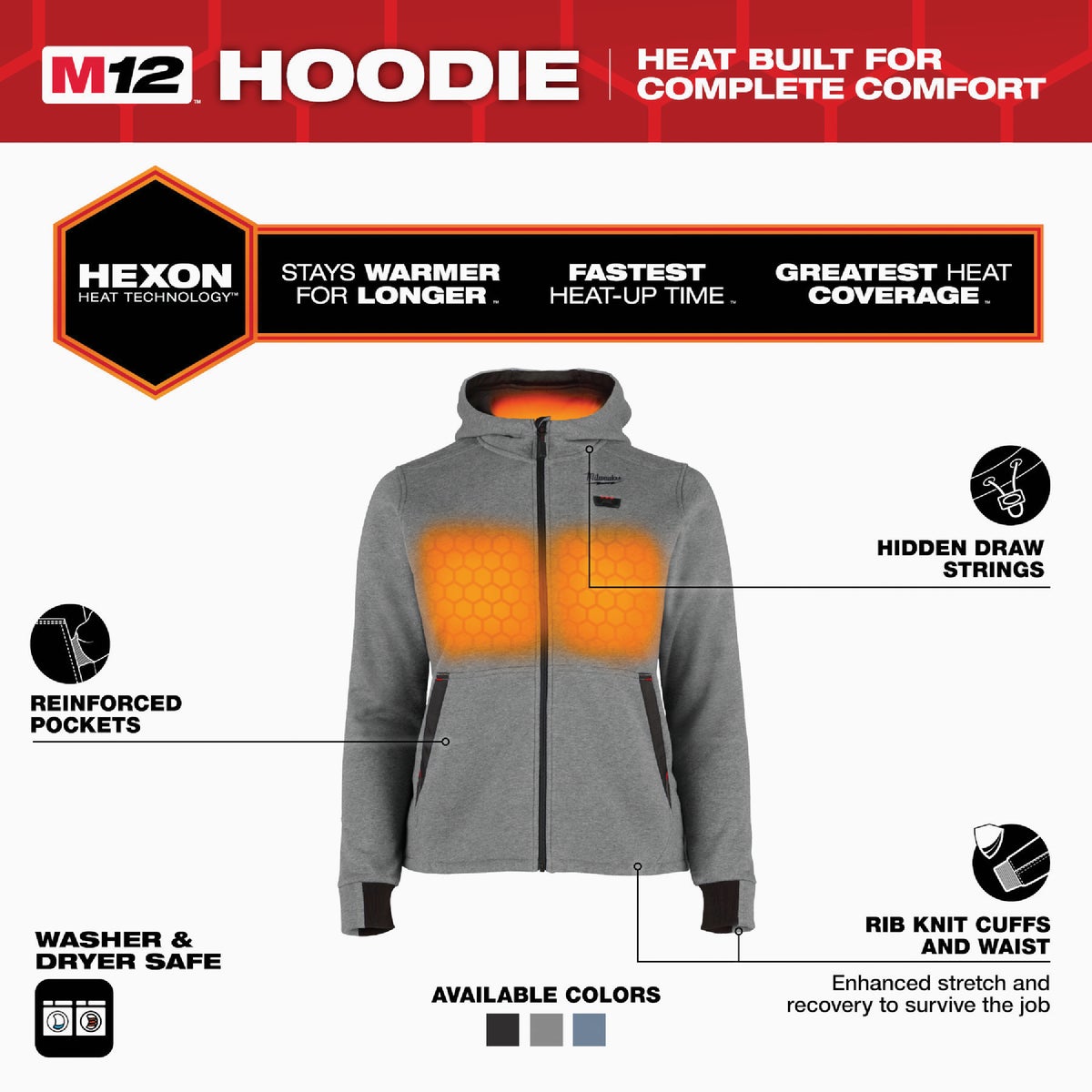 Milwaukee M12 Women's XL Gray Full-Zip Heated Hoodie Kit Image 4