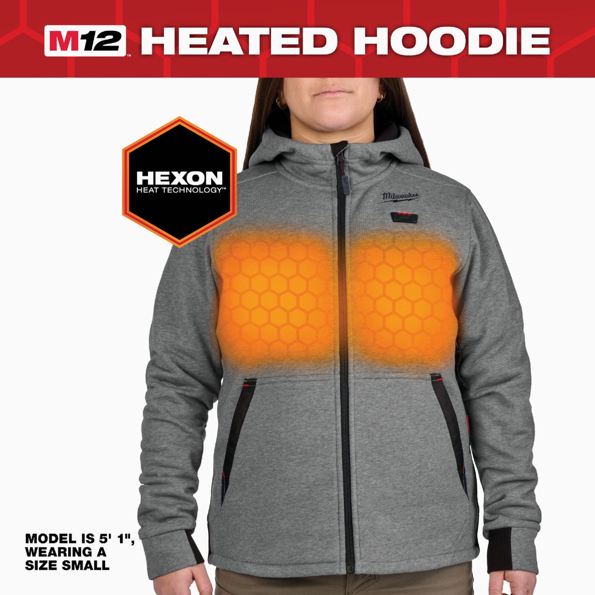 Milwaukee M12 Women's XL Gray Full-Zip Heated Hoodie Kit Image 3