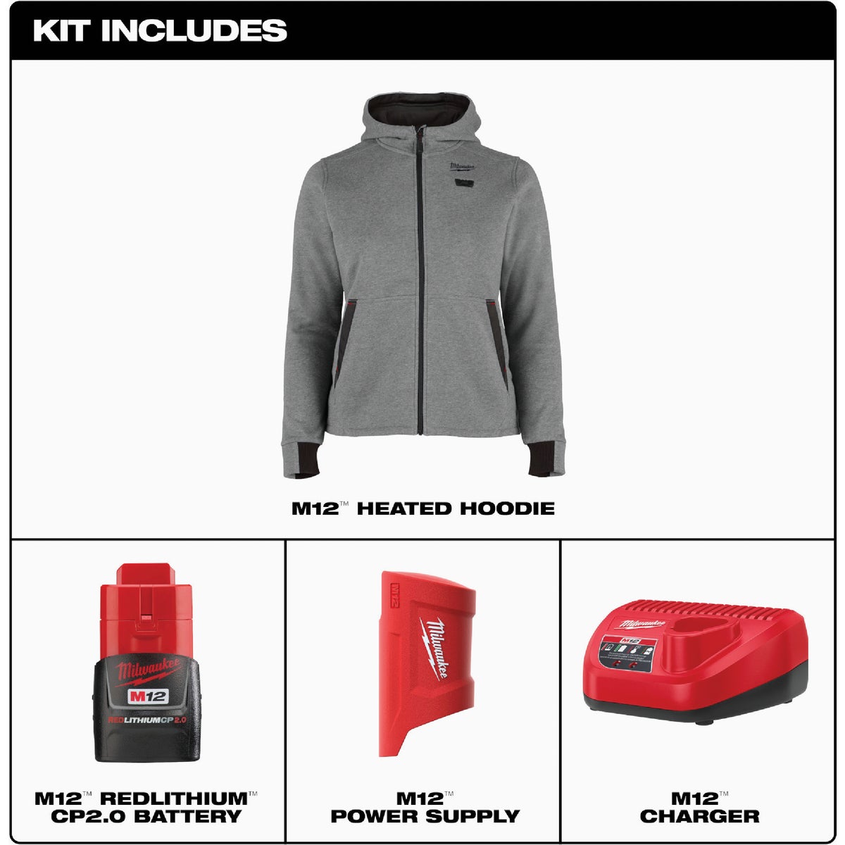 Milwaukee M12 Women's XL Gray Full-Zip Heated Hoodie Kit Image 5