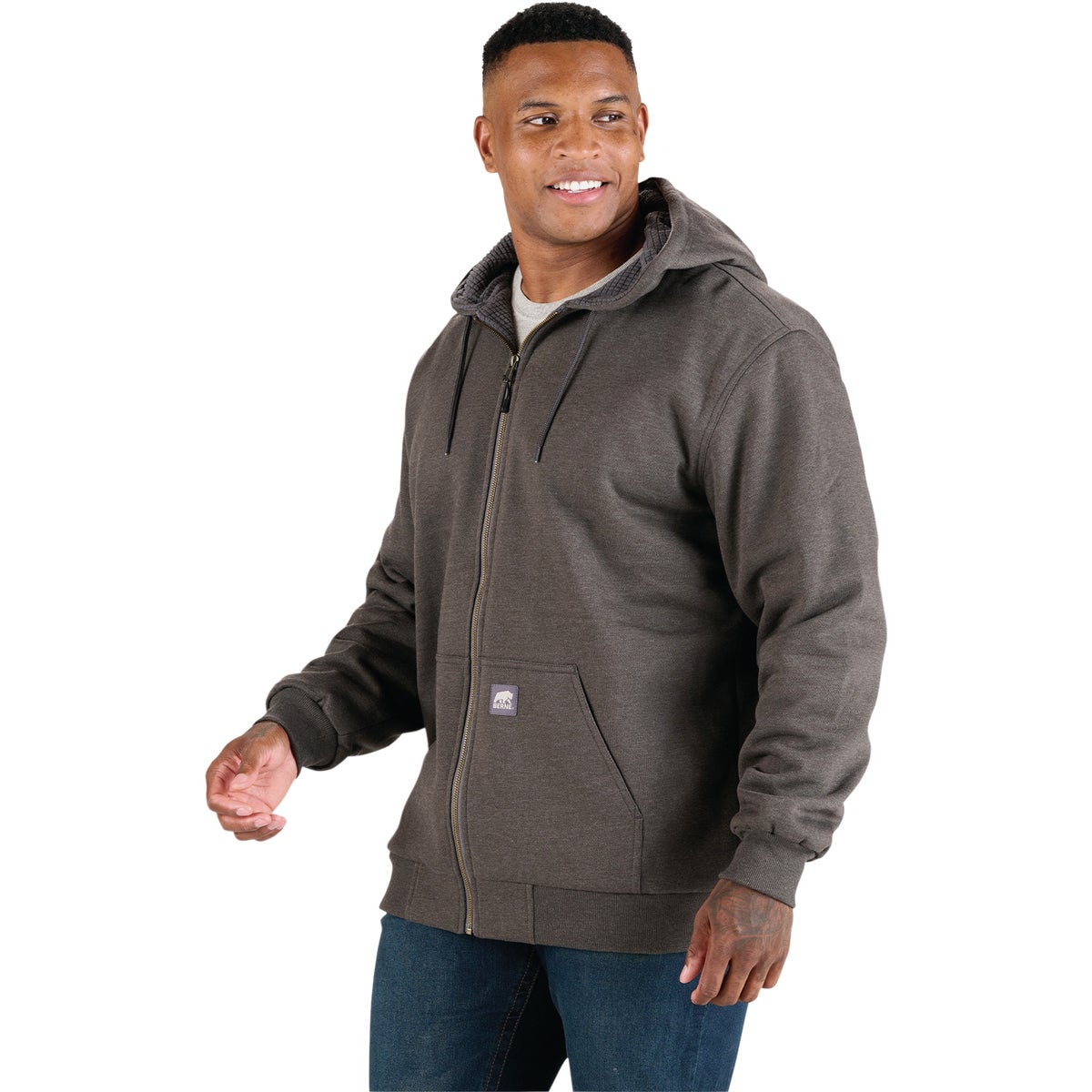 Berne Heritage Grid XL Graphite Heather Fleece-Lined Full-Zip Hooded Sweatshirt