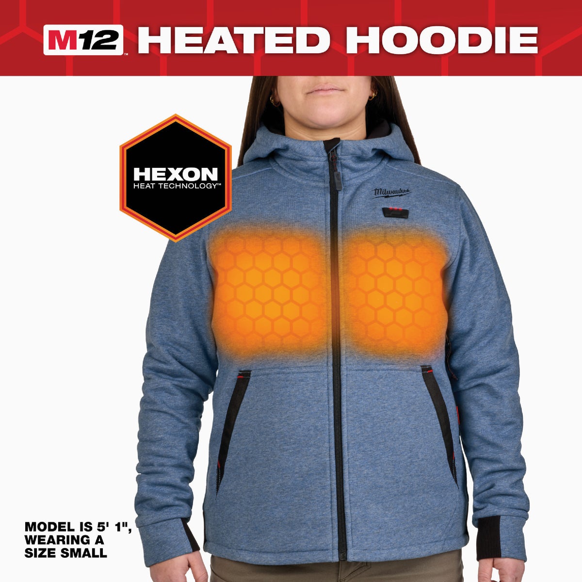 Milwaukee M12 Women's Large Blue Full-Zip Heated Hoodie Kit Image 4