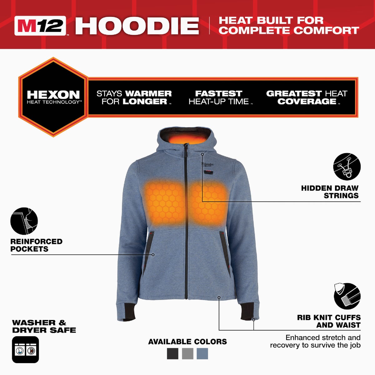 Milwaukee M12 Women's Large Blue Full-Zip Heated Hoodie Kit Image 5