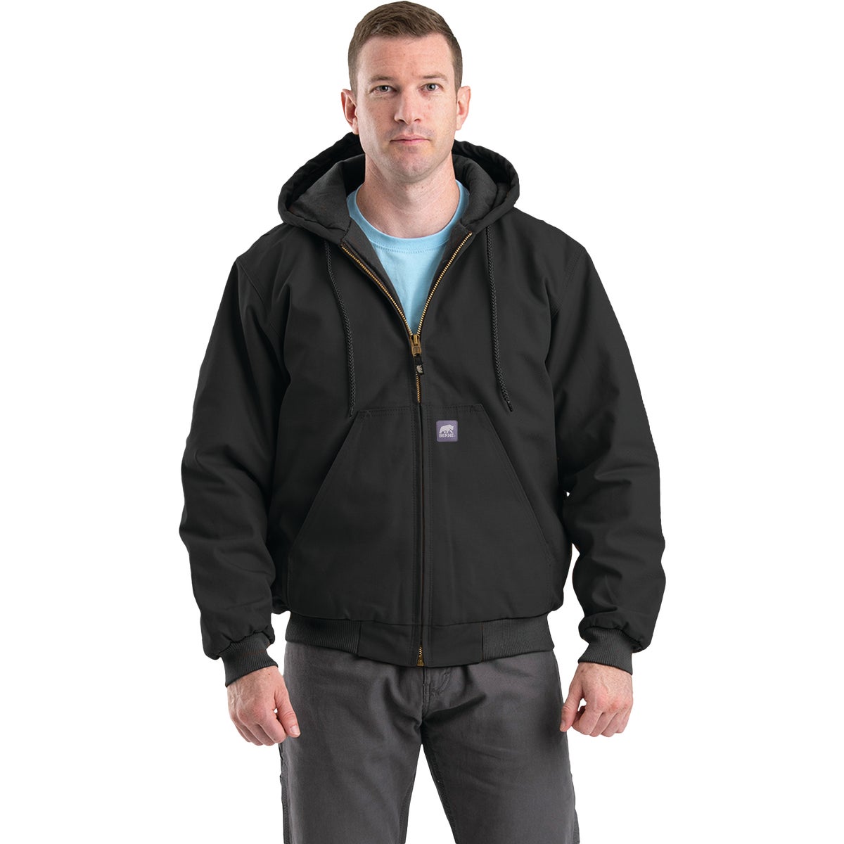 Berne Heritage Men's Large Black Hooded Active Work Jacket