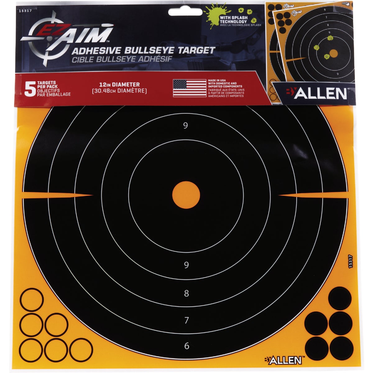 Allen EZ Aim 12 In. Dia Splash Reactive Adhesive Bullseye Target (5-Pack) Image 3