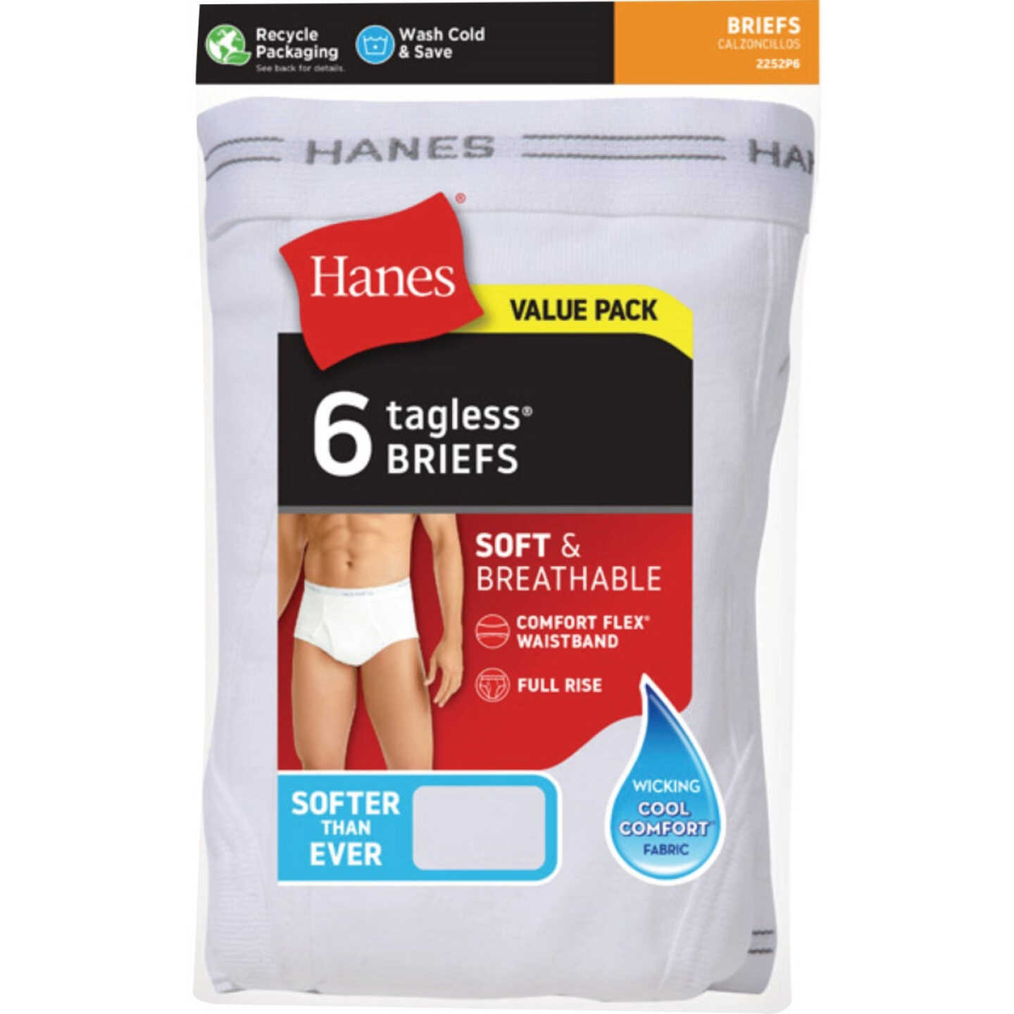 Hanes Men's M White Briefs (6-Pack) Image 1