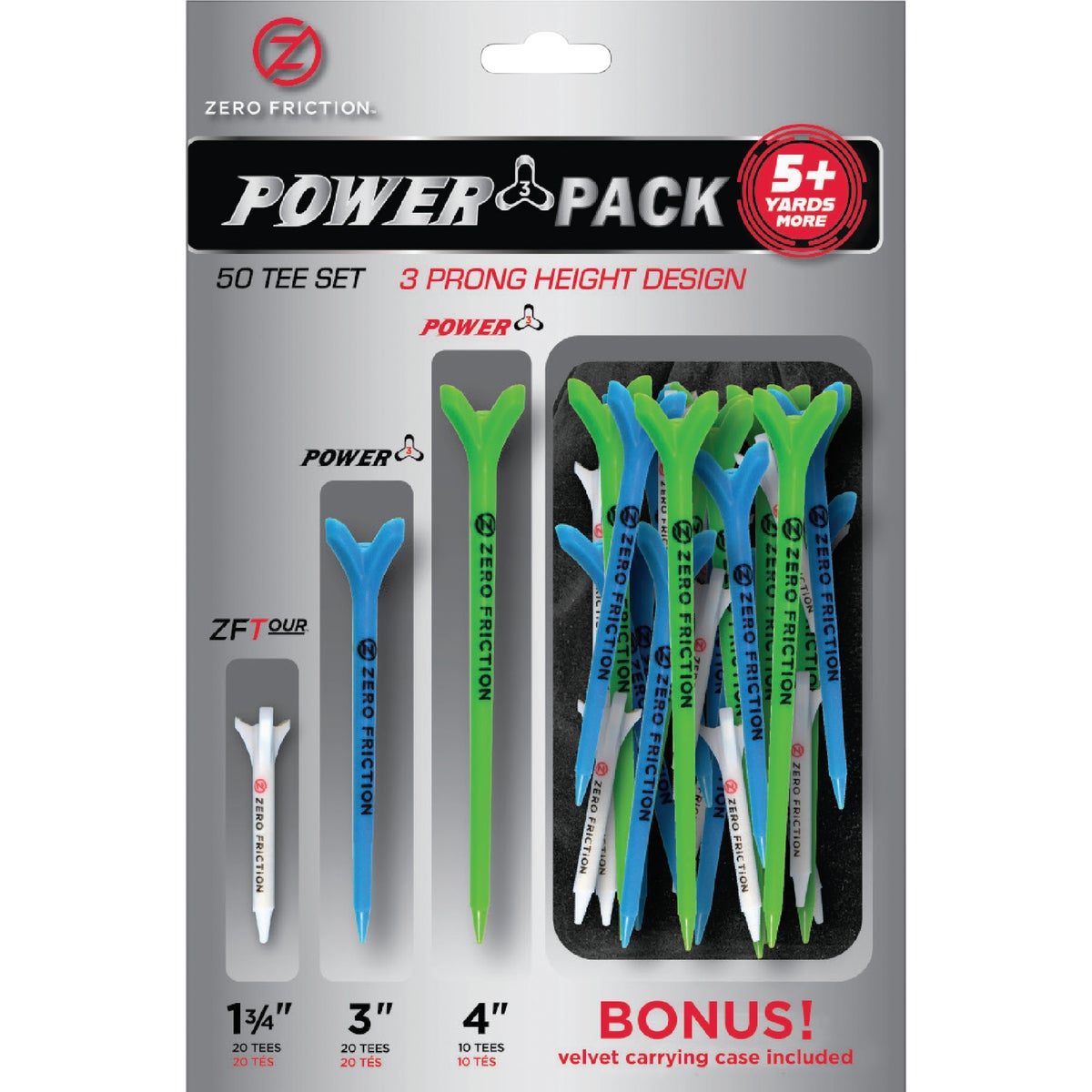 Zero Friction Power 3 Pack Golf Tee Set (50-Pack)